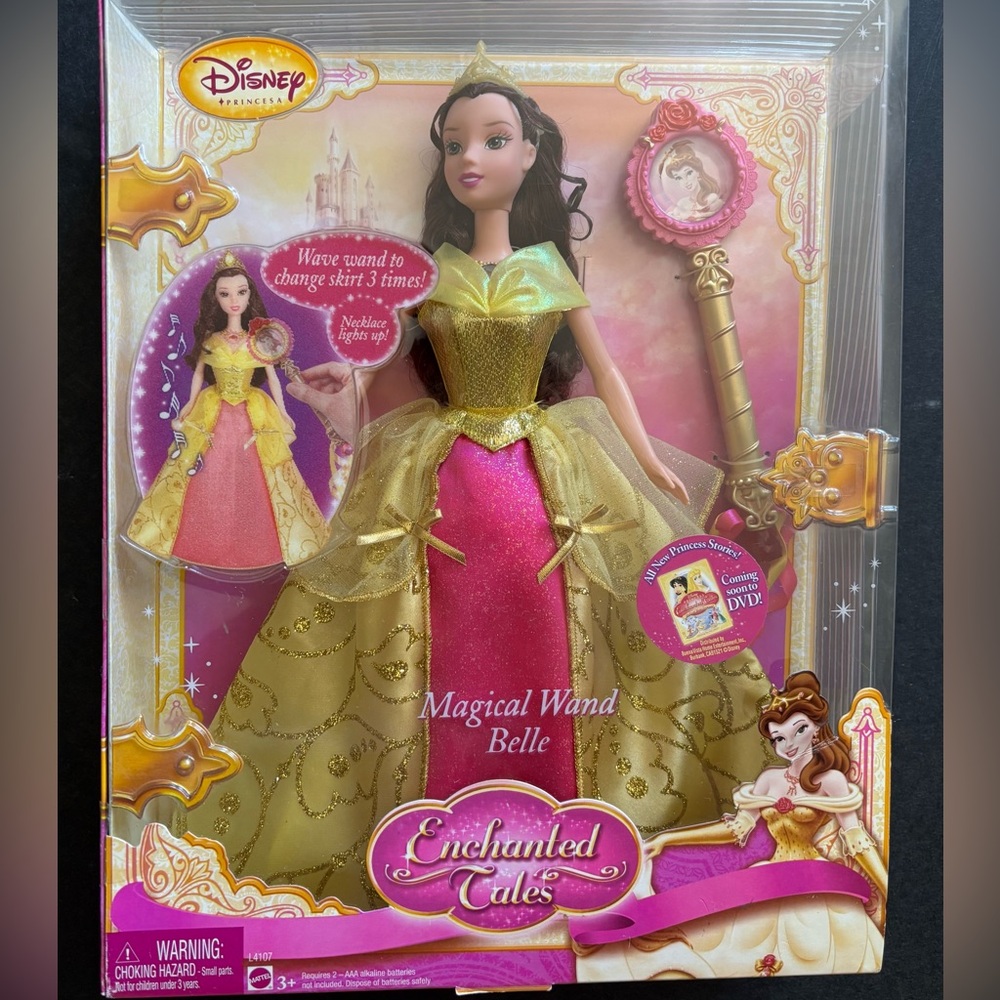 2007 Disney Princess Enchanted Tales Wand Belle Doll - Gold and Pink
